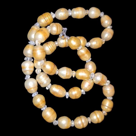 Aluma Golden Baroque Pearls Sterling Silver 925 Necklace 20" Signed‎ AIL - Picture 8 of 9